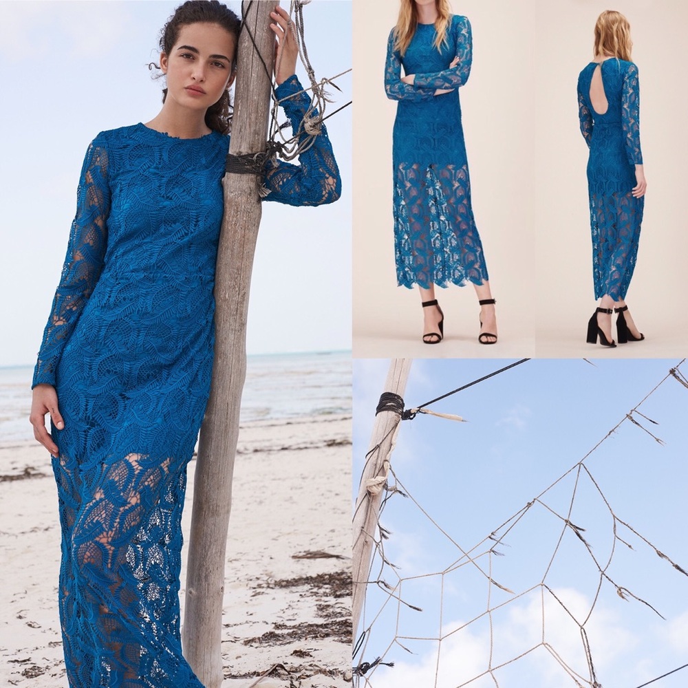 Maje Rosanne Lace Dress Bleu Guipure Maxi Long XS - Picture 10 of 13